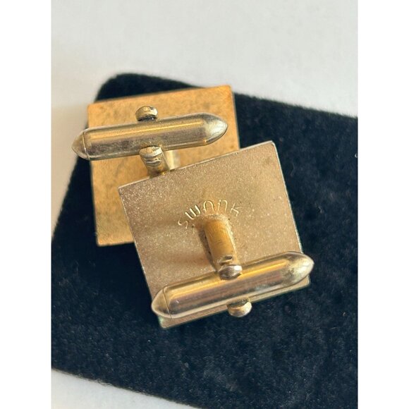 Swank Mens Mother Of Pearl Tie Bar Cuff Links Square Vintage Gold Tone Vintage - Picture 7 of 7